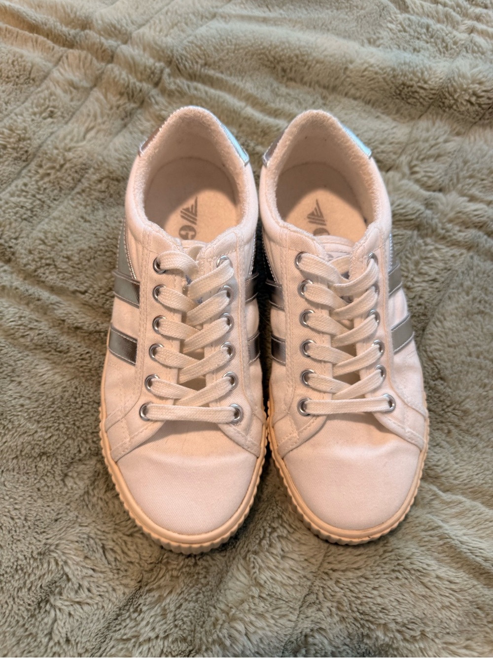 Gola Women's White Sneakers with Silver Stripes